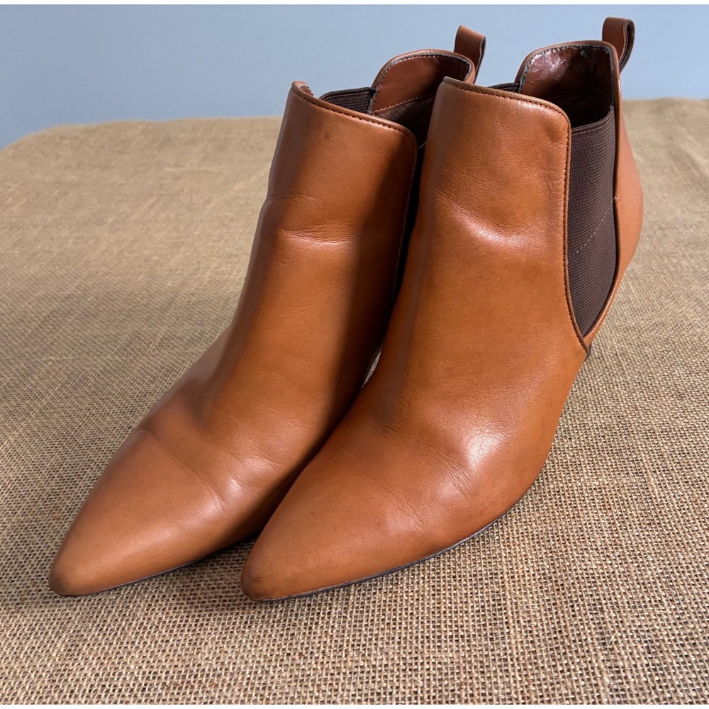 Lauren Ralph Lauren Verla Cognac Leather Pointed Toe Stiletto Ankle Boots 9.5B - Picture 2 of 10